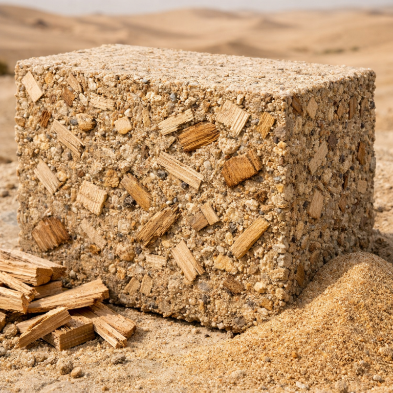 Novo concreto sustentável feito com restos de madeira e areia do deserto