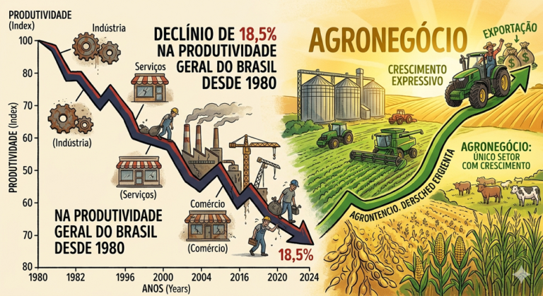 Produtividade brasileira volta ao nível de 1958 e trava crescimento