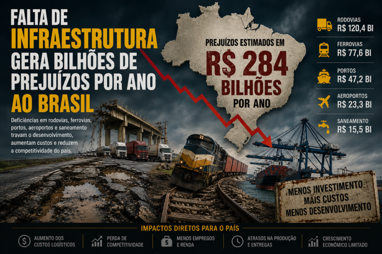 Falta de infraestrutura custa R$ 284 bilhões por ano ao Brasil e trava avanço do PIB