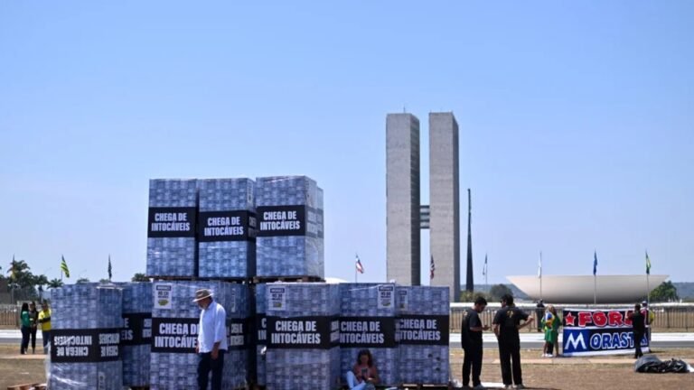 Manifestantes levam “montanha de dinheiro” em protesto contra Moraes em Brasília